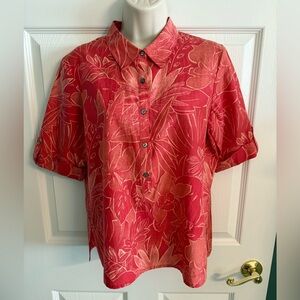 Tommy Bahama Coral Silk/Cotton Blend Floral Blouse